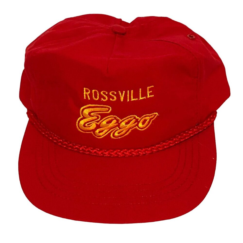 Vintage 80s Rossville Eggo Corded Snapback Hat Cap Red Breakfast Made in USA